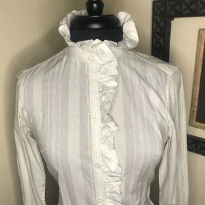 Banana Republic White and Light Grayish Blue Stripe Long Sleeve Dress Shirt